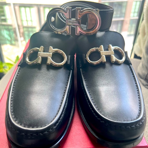 Salvatore Ferragamo Rolo Ganici Reversible Bit  Black Leather Loafer - Picture 1 of 15